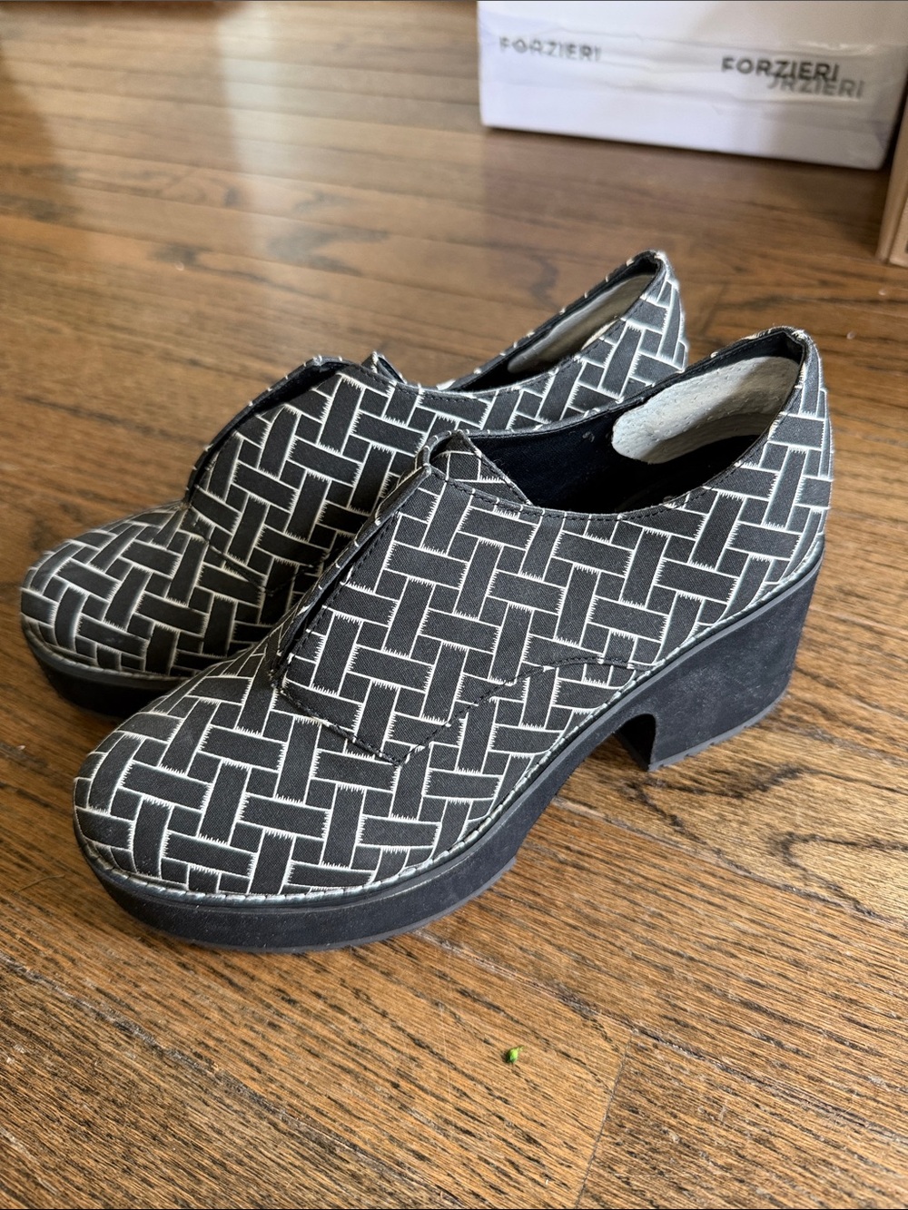 Black Patterned Platform Heels - Women's Slip-On Shoes